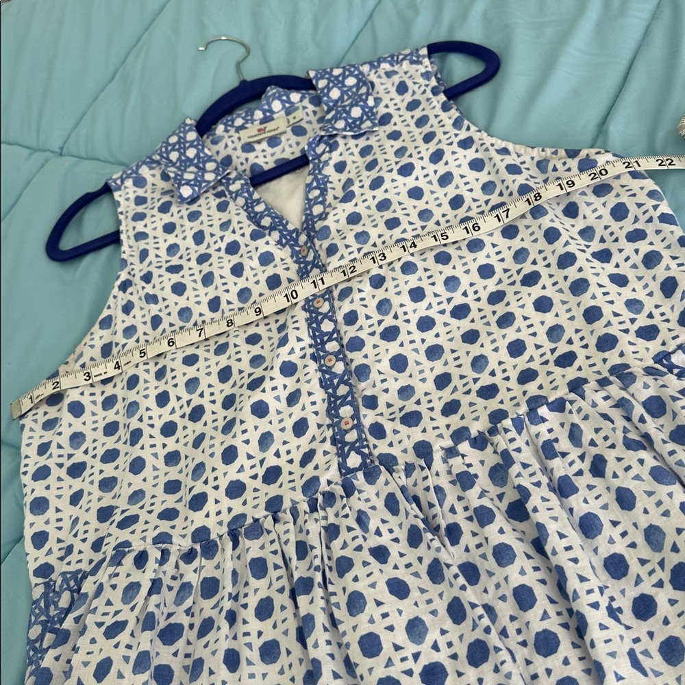 Vineyard Vines painted blue and white rattan print dress size 16 EUC msrp $98 - Picture 10 of 11